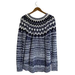 Bass Fair Isle Sweater Womens LARGE‎ Blue White Soft Knit Long Sleeve Pullover
